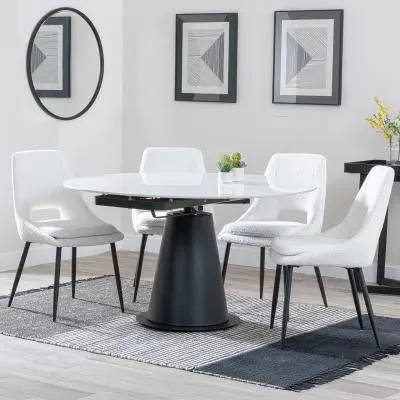 Carrara 4-Seater Round Extending Dining Set - White, Ceramic