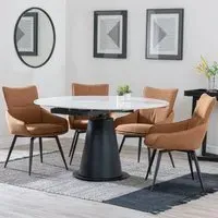 Carrara 4-Seater Round Extending Dining Set - White, Ceramic