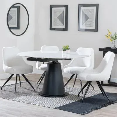 Carrara 4-Seater Round Extending Dining Set - White, Cream