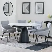 Carrara 4-Seater Round Extending Dining Set - White, Fabric
