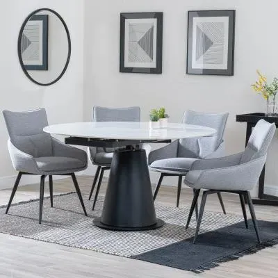 Carrara 4-Seater Round Extending Dining Set - White, Fabric