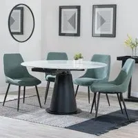 Carrara 4-Seater Round Extending Dining Set - White, Green