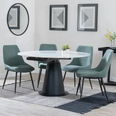 Carrara 4-Seater Round Extending Dining Set - White, Green