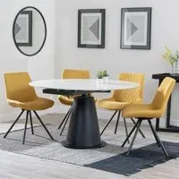 Carrara 4-Seater Round Extending Dining Set - White, Yellow