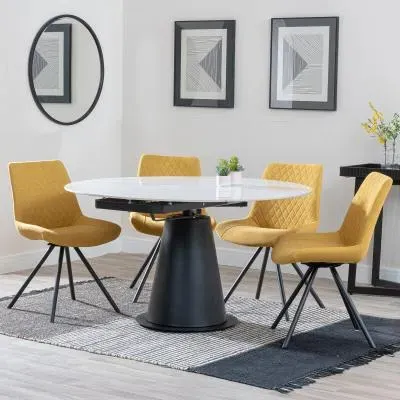 Carrara 4-Seater Round Extending Dining Set - White, Yellow