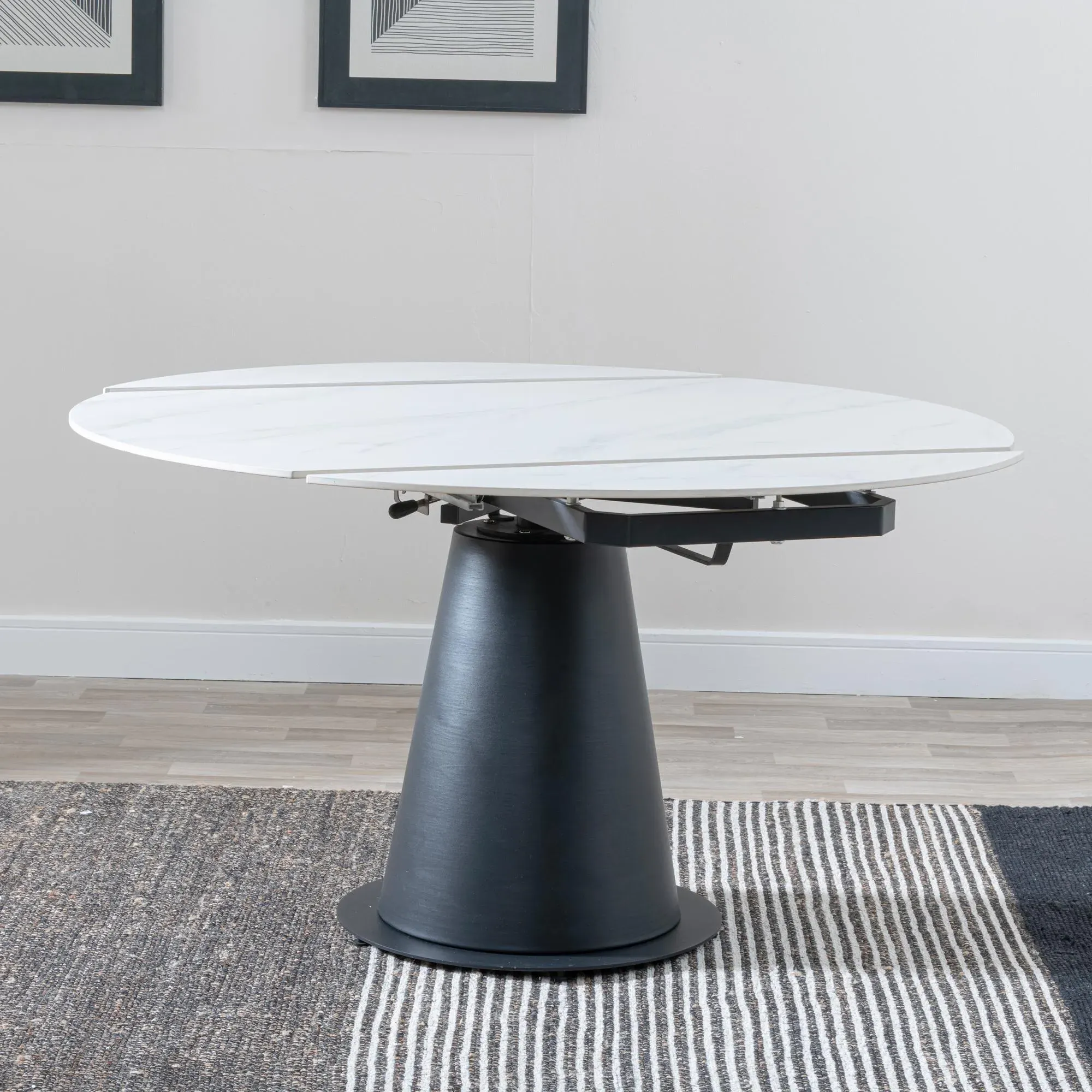 Carrara Round Extending Dining Table - White, Ceramic