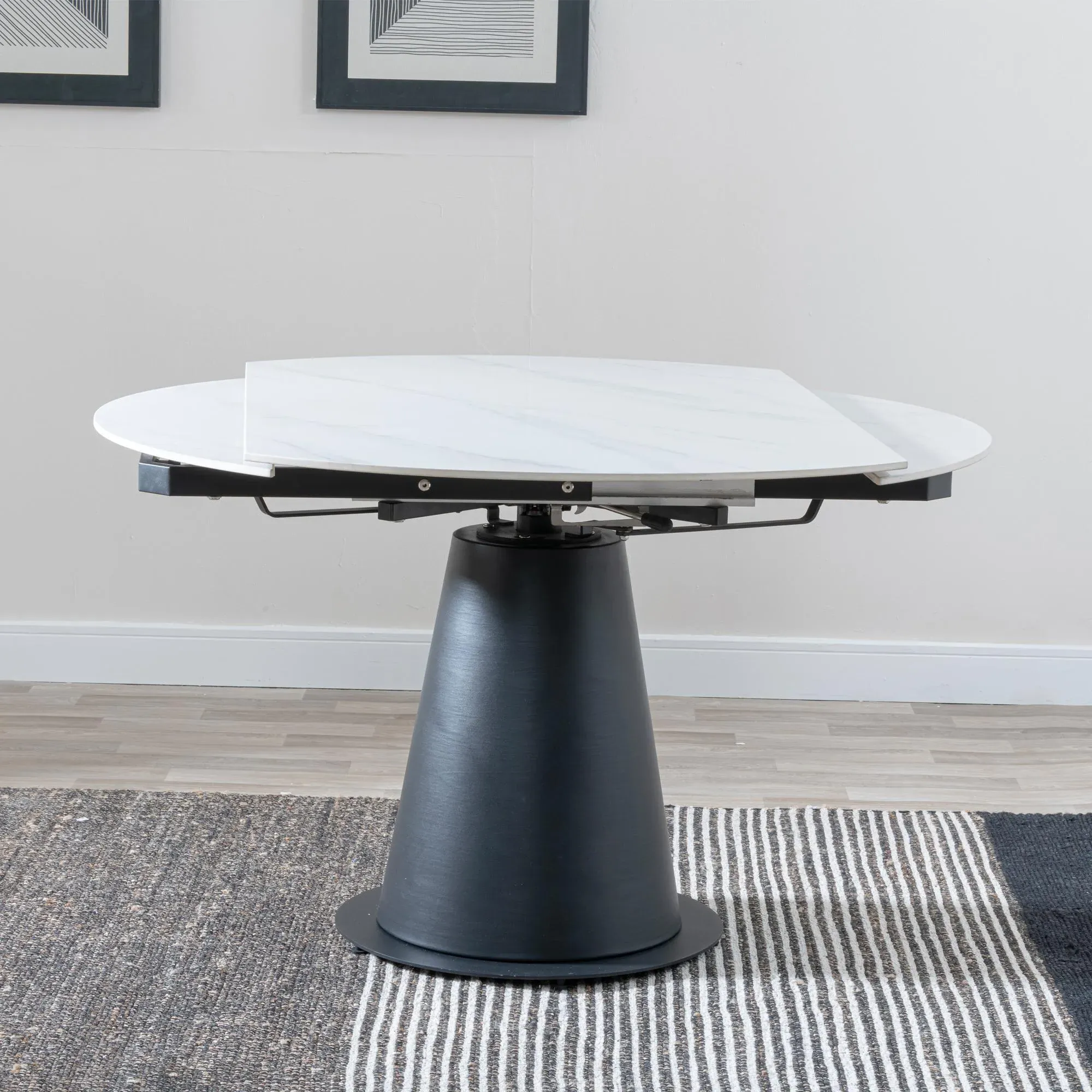 Carrara Round Extending Dining Table - White, Ceramic