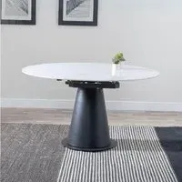 Carrara Round Extending Dining Table - White, Ceramic