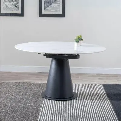 Carrara Round Extending Dining Table - White, Ceramic