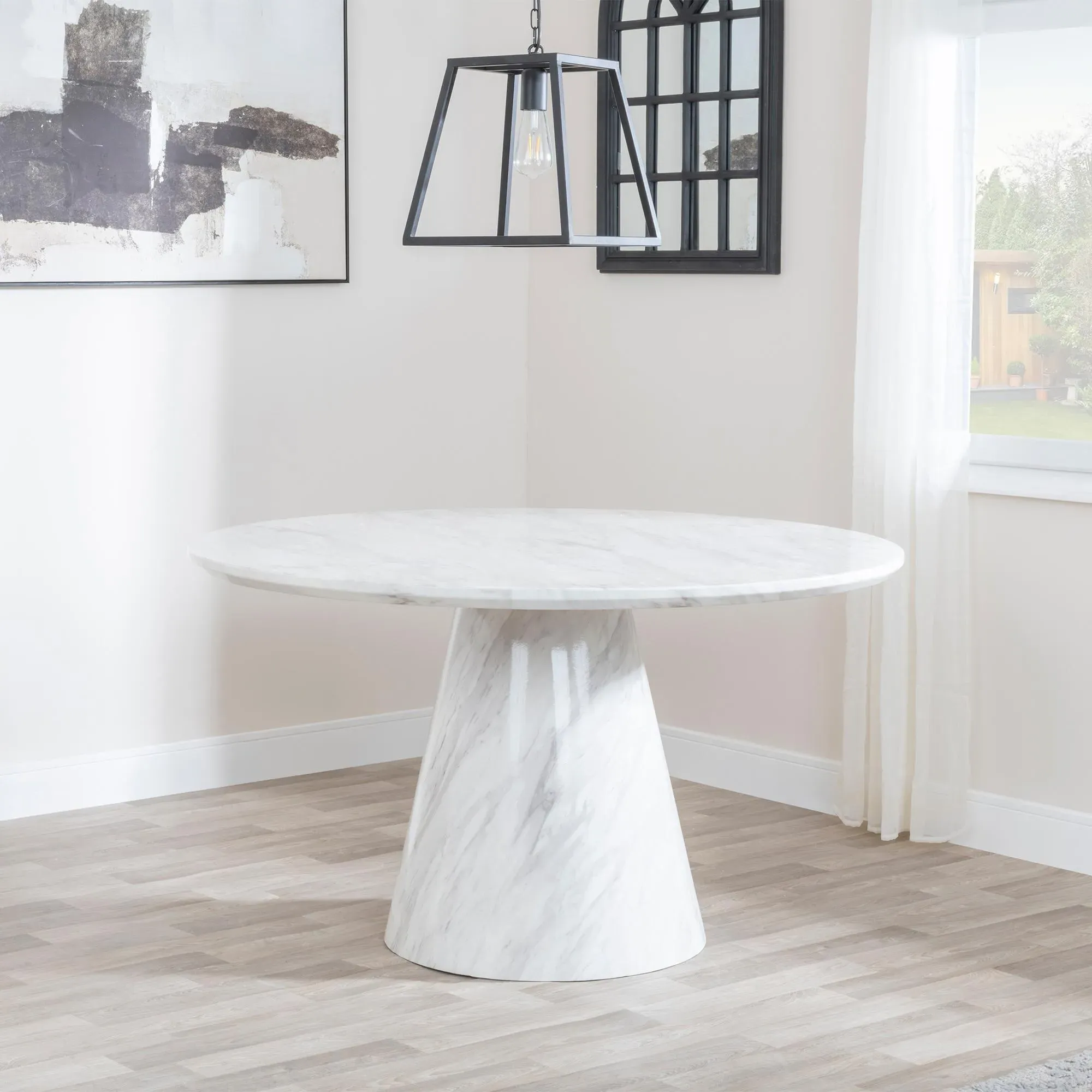 Carrera 4-Seater Round Dining Set with Bianco Chairs - White, Faux Leather