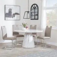 Carrera 4-Seater Round Dining Set with Bianco Chairs - White, Faux Leather