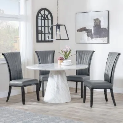 Carrera 4-Seater Round Dining Set with Cadiz Chairs - White, Grey