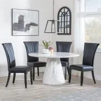 Carrera 4-Seater Round Dining Set with Cadiz Chairs - White, Leather