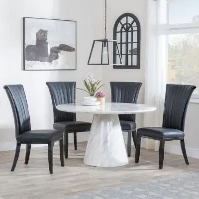 Carrera 4-Seater Round Dining Set with Cadiz Chairs - White, Leather
