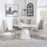 Carrera 4-Seater Round Dining Set with Jamison Chairs - White, Beige