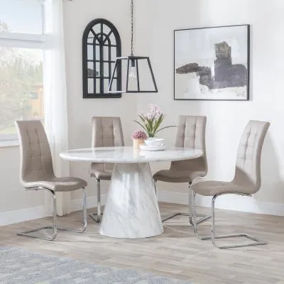 Carrera 4-Seater Round Dining Set with Jamison Chairs - White, Beige