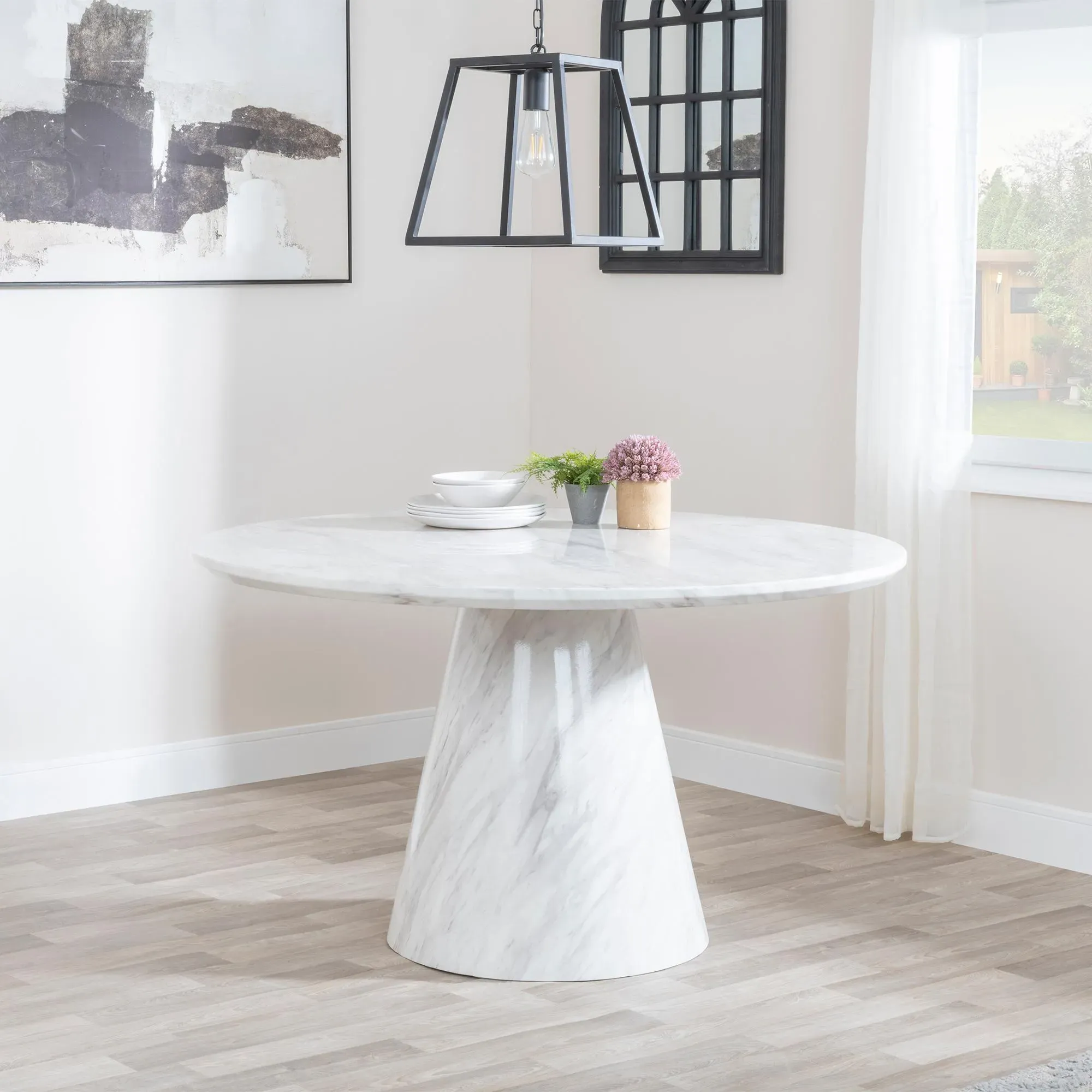 Carrera 4-Seater Round Dining Set with Knocker Back Chairs - White, Marble