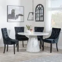 Carrera 4-Seater Round Dining Set with Knocker Back Chairs - White, Velvet