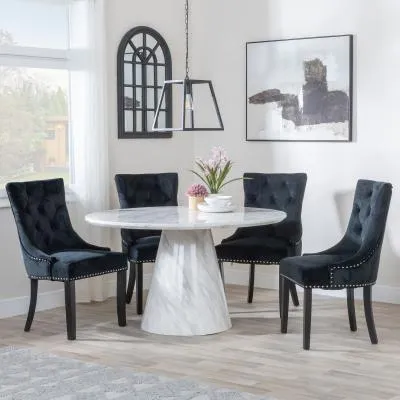 Carrera 4-Seater Round Dining Set with Knocker Back Chairs - White, Velvet