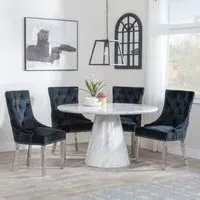 Carrera 4-Seater Round Dining Set with Lion Chairs - White, Black