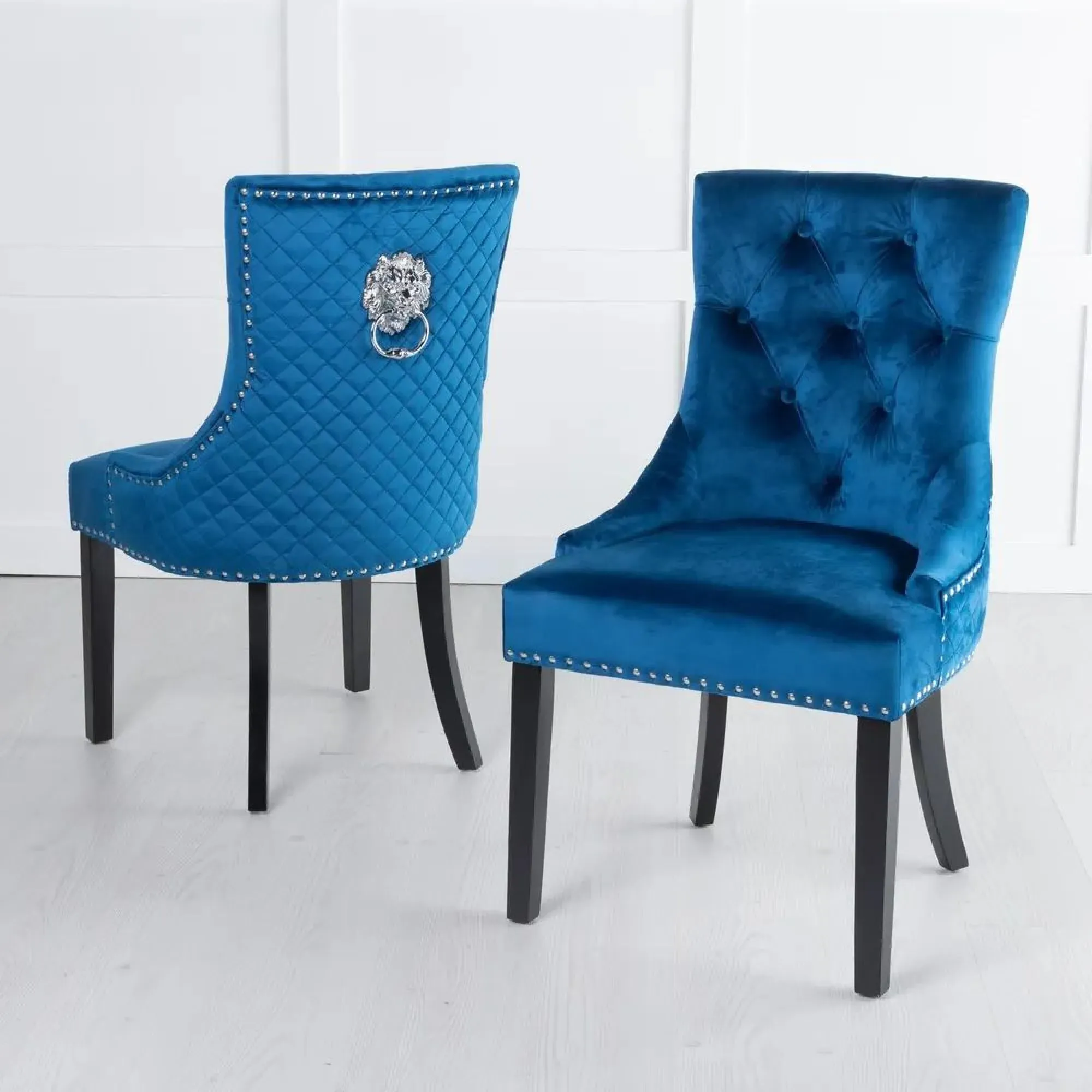 Carrera 4-Seater Round Dining Set with Lion Chairs - White, Blue