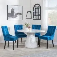 Carrera 4-Seater Round Dining Set with Lion Chairs - White, Blue
