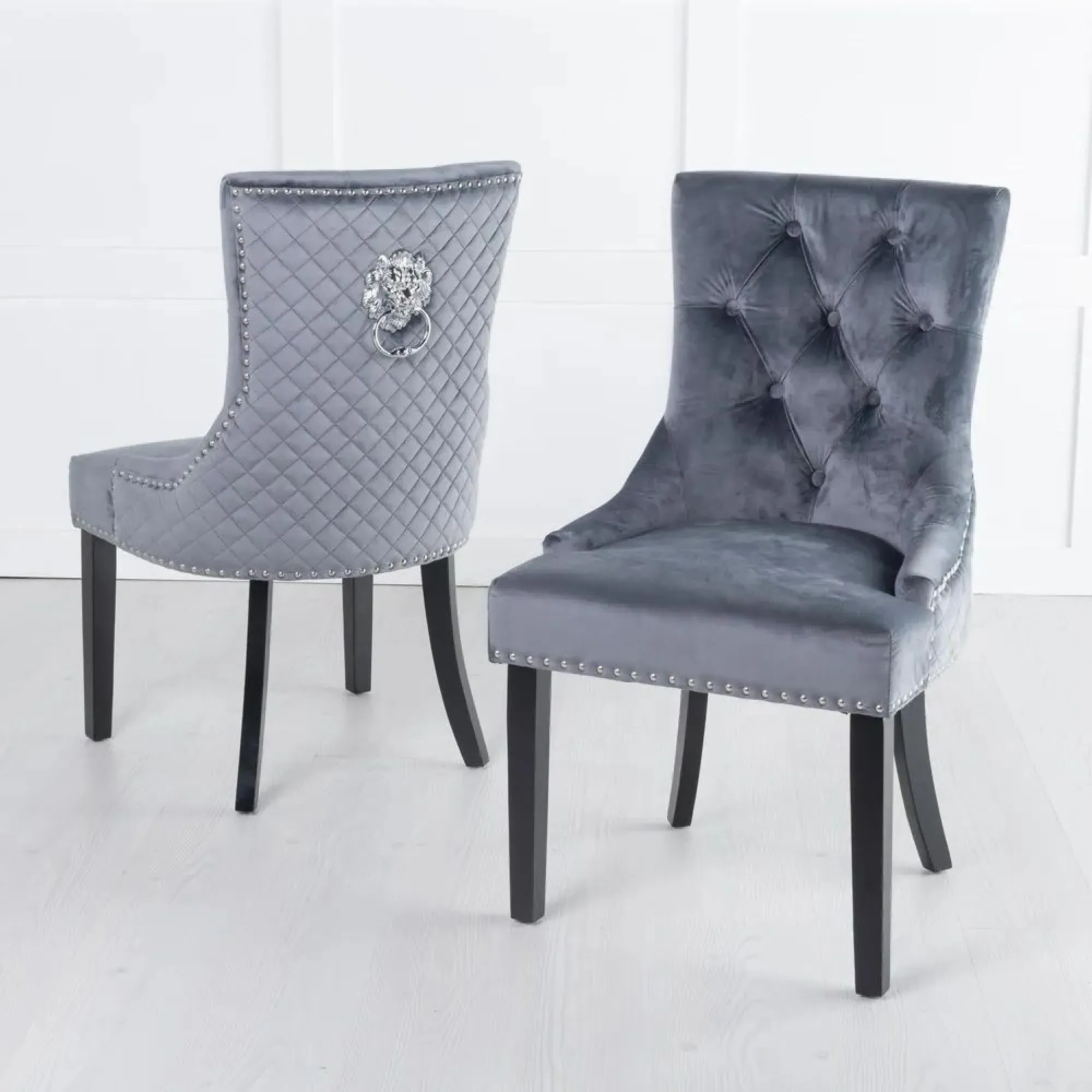 Carrera 4-Seater Round Dining Set with Lion Knocker Chairs - White, Marble