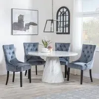 Carrera 4-Seater Round Dining Set with Lion Knocker Chairs - White, Marble