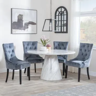 Carrera 4-Seater Round Dining Set with Lion Knocker Chairs - White, Marble