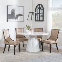 Carrera 4-Seater Round Dining Set with Paris Chairs - White, Leather