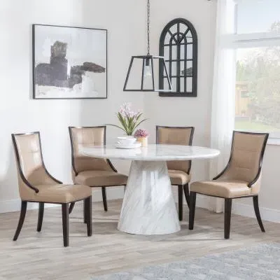 Carrera 4-Seater Round Dining Set with Paris Chairs - White, Leather