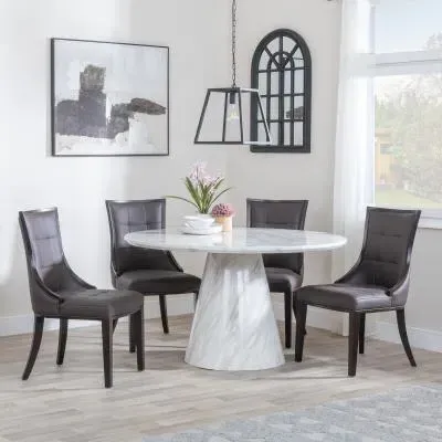 Carrera 4-Seater Round Dining Set with Paris Chairs - White, Marble