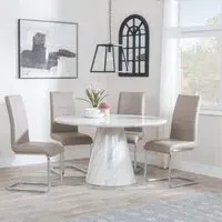Carrera 4-Seater Round Dining Set with Roma Chairs - White, Marble