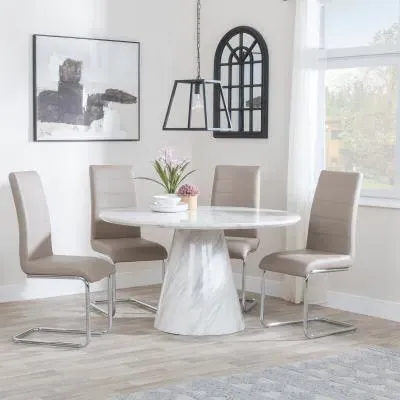 Carrera 4-Seater Round Dining Set with Roma Chairs - White, Marble