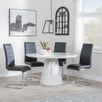 Carrera 4-Seater Round Dining Set with Roma Chairs - White, Marble