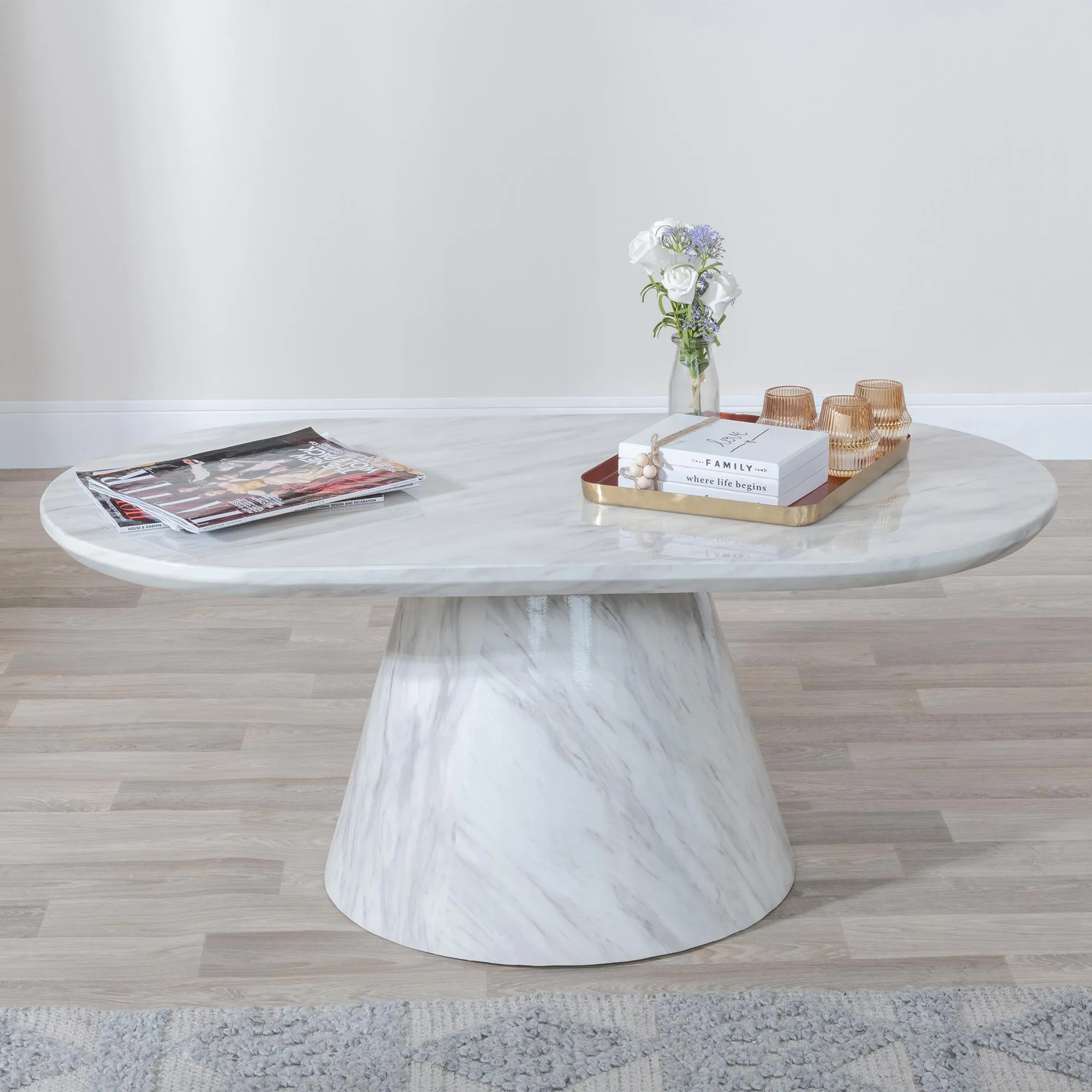 Carrera Oval Coffee Table - White, Marble