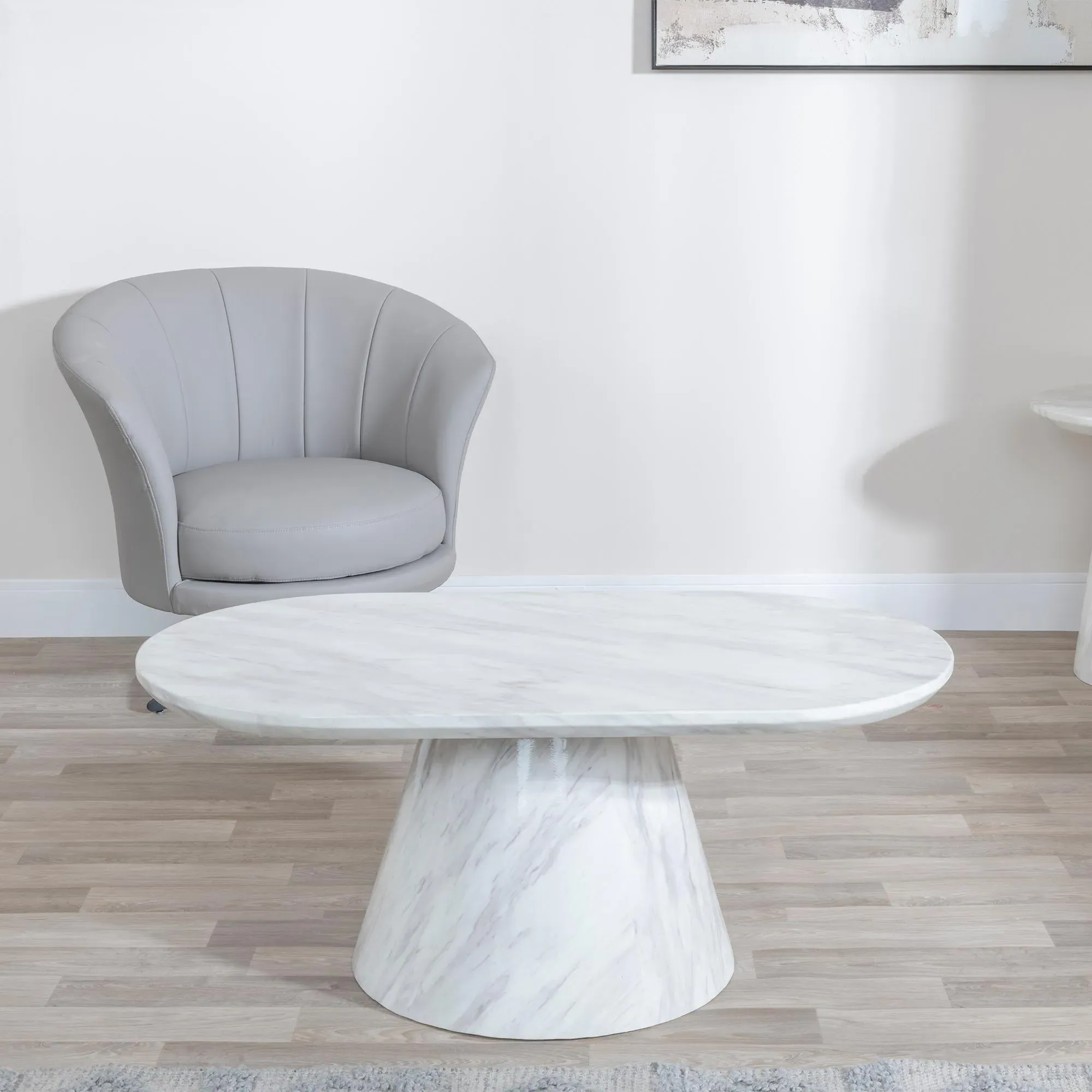 Carrera Oval Coffee Table - White, Marble