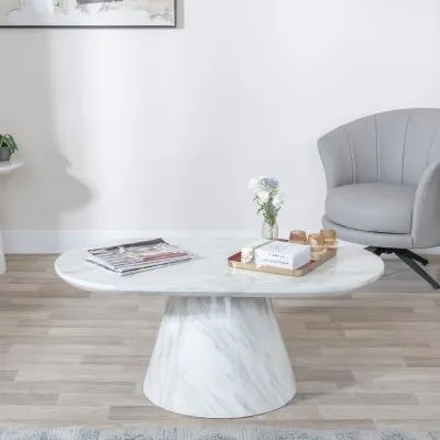 Carrera Oval Coffee Table - White, Marble