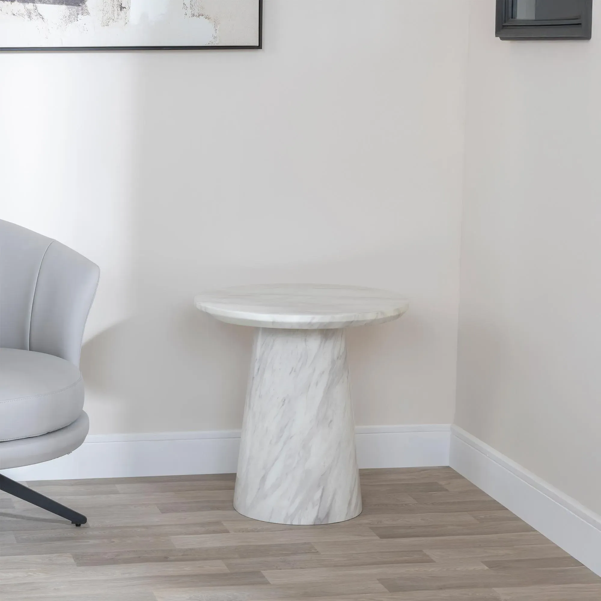 Carrera Round Side Table - White, Marble