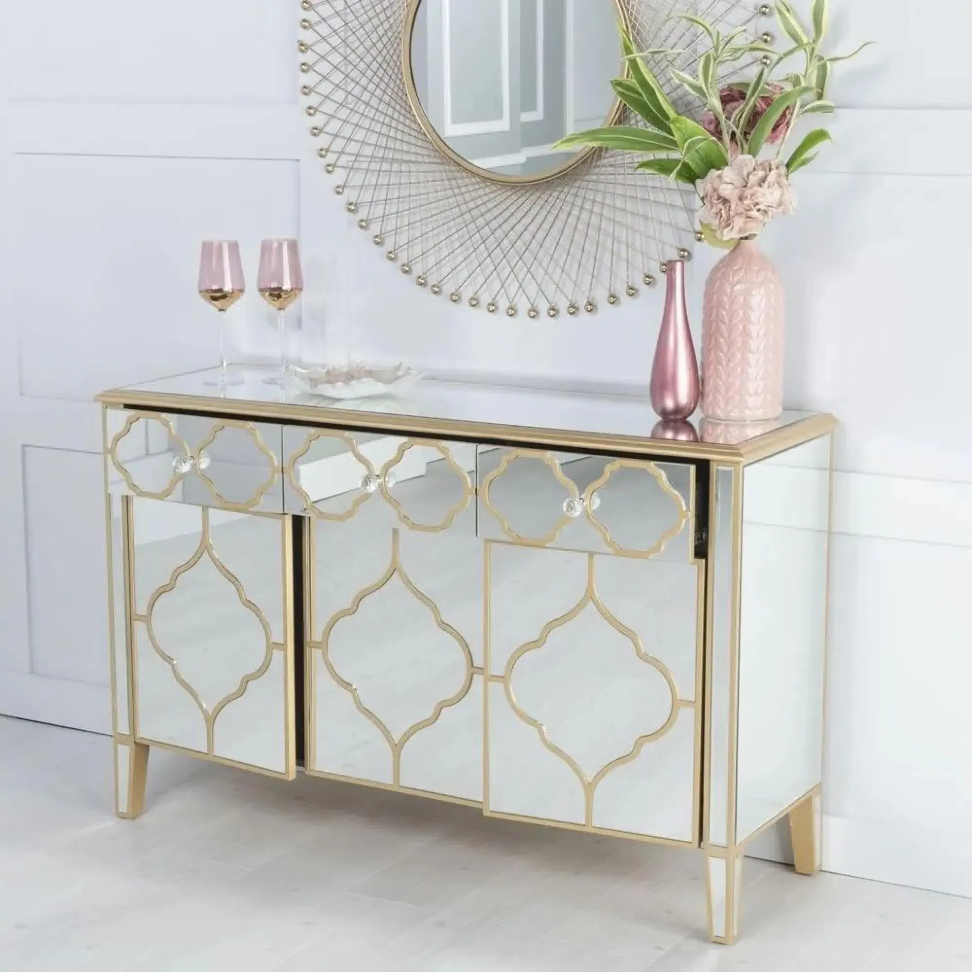 Casablanca 3 Door Large Sideboard - Gold, Mirrored