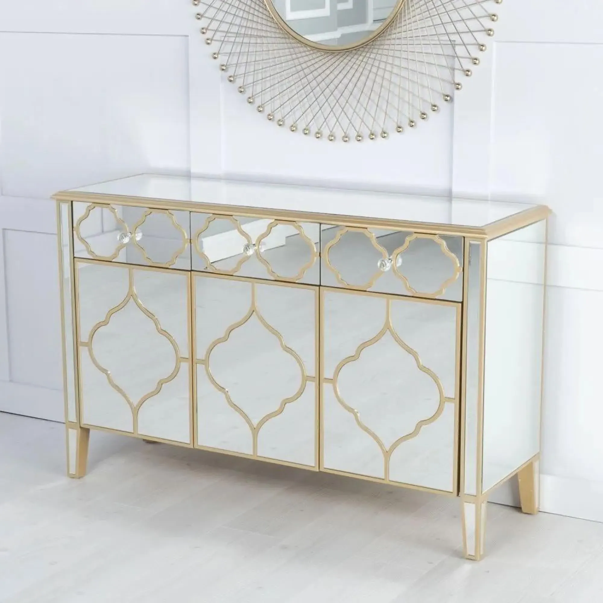 Casablanca 3 Door Large Sideboard - Gold, Mirrored