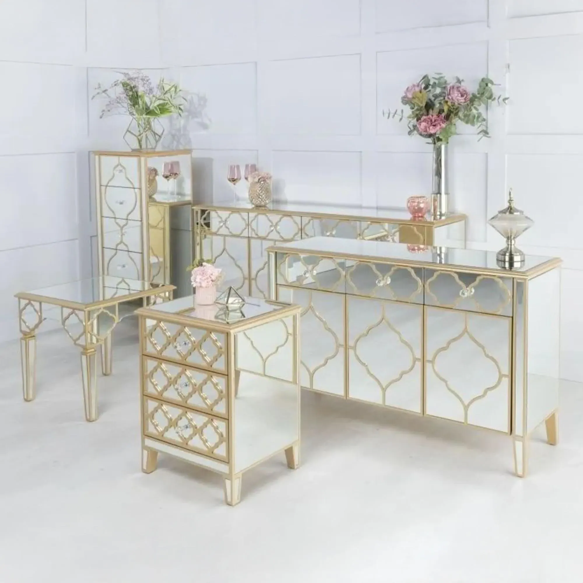Casablanca 3 Door Large Sideboard - Gold, Mirrored