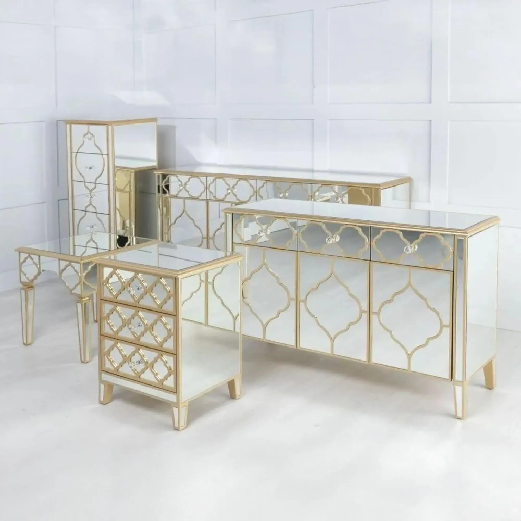 Casablanca 3 Door Large Sideboard - Gold, Mirrored
