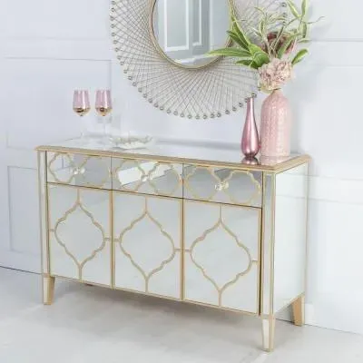 Casablanca 3 Door Large Sideboard - Gold, Mirrored image