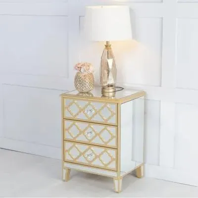 Casablanca 3 Drawer Bedside Cabinet - Gold, Mirrored image