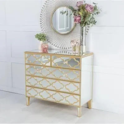 Casablanca 3+2 Drawer Chest - Gold, Mirrored image