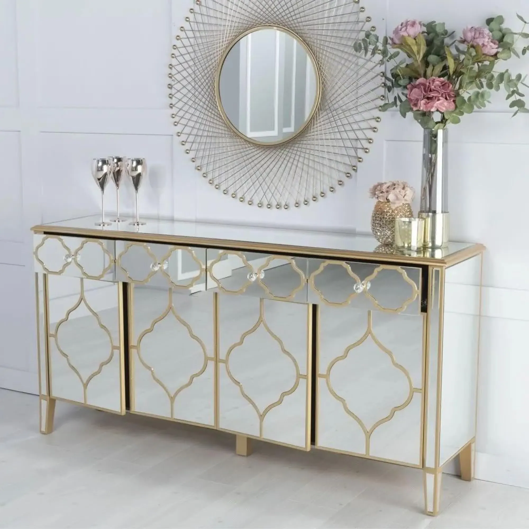 Casablanca 4 Door Large Sideboard - Gold, Mirrored