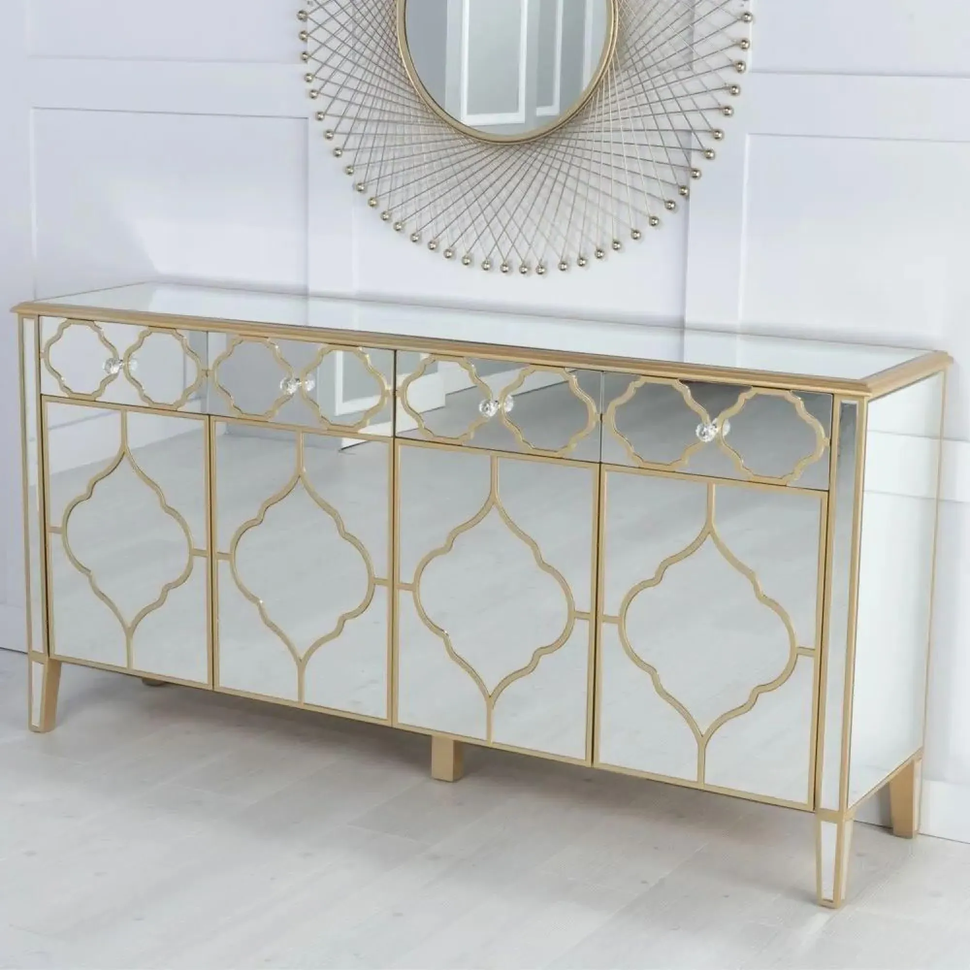 Casablanca 4 Door Large Sideboard - Gold, Mirrored