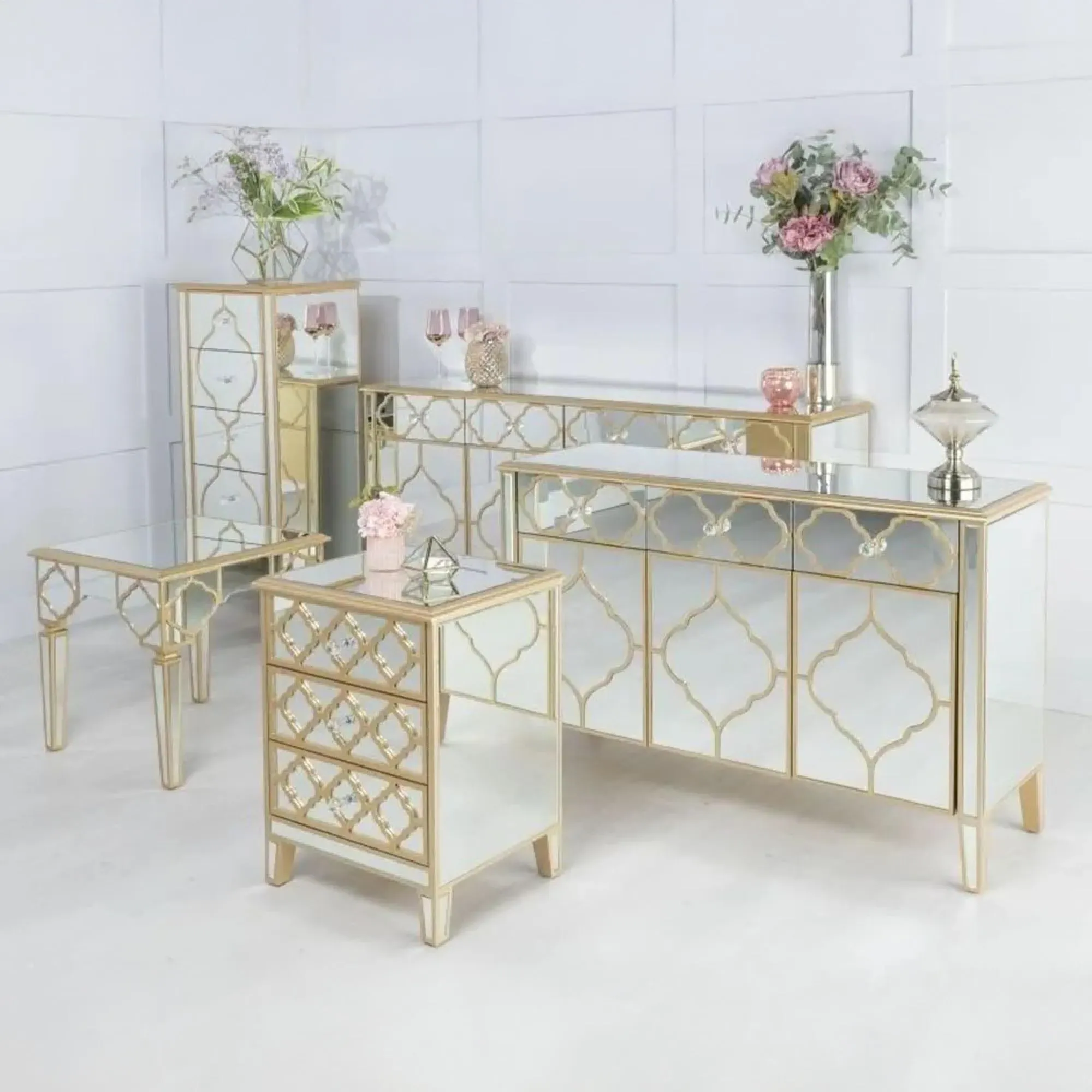 Casablanca 4 Door Large Sideboard - Gold, Mirrored
