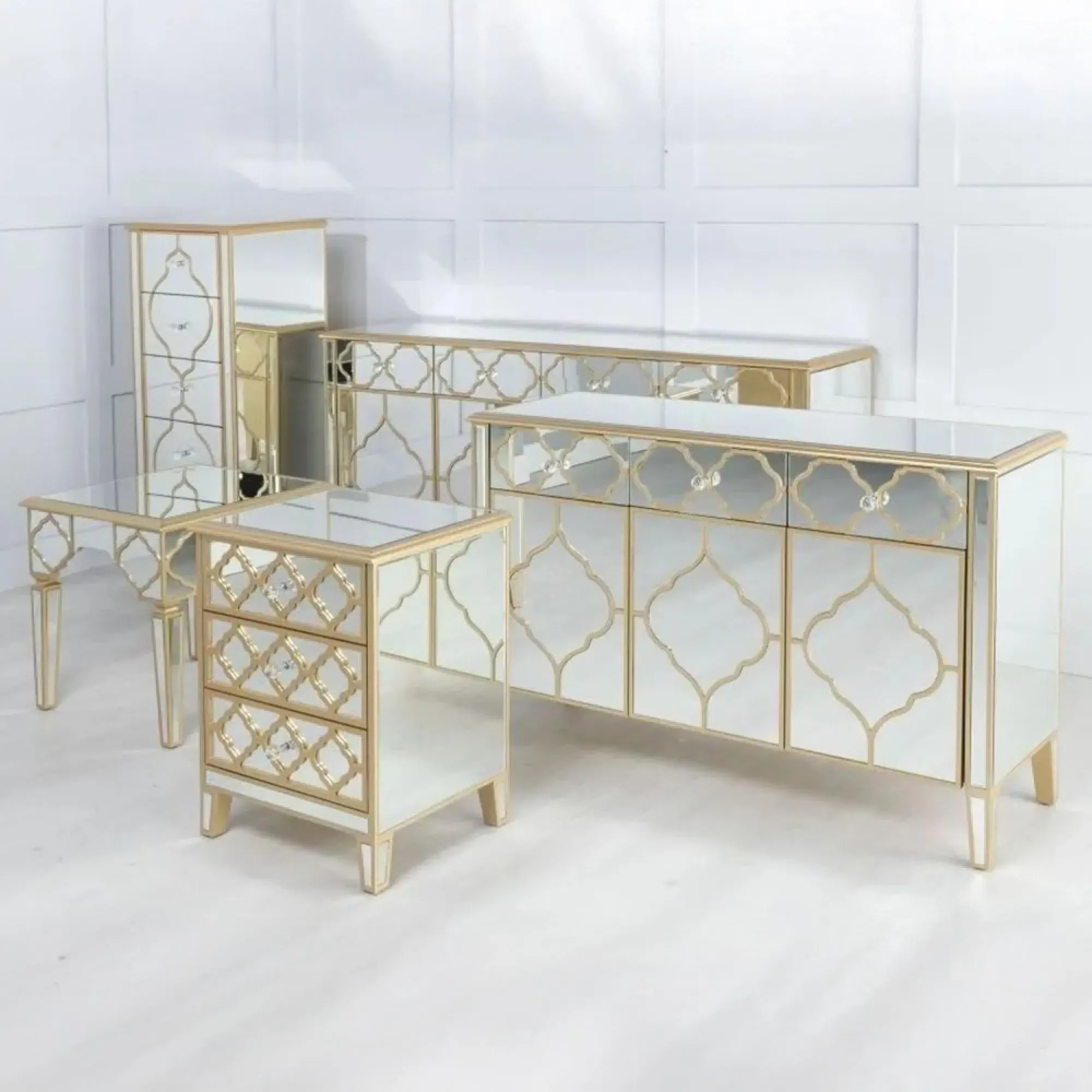 Casablanca 4 Door Large Sideboard - Gold, Mirrored
